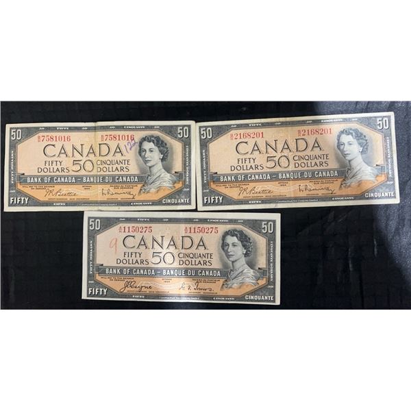 3 Canadian $50 Banknotes 1954 Bank of Canada