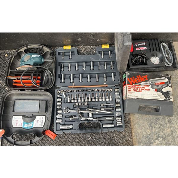 Tool Lot: Mouse Sander, Socket Set, Weller Soldering Kit