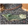 Image 2 : Tabletop Lot: Stained Glass Lamp, Ceramic Vase, Jade Bear Figurine