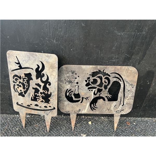 Cut Metal Witch and Mad Scientist Garden Stakes