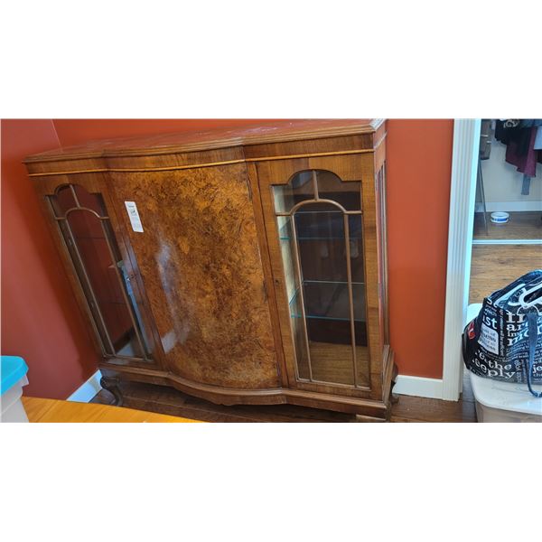 Antique Burl Walnut Display Cabinet A