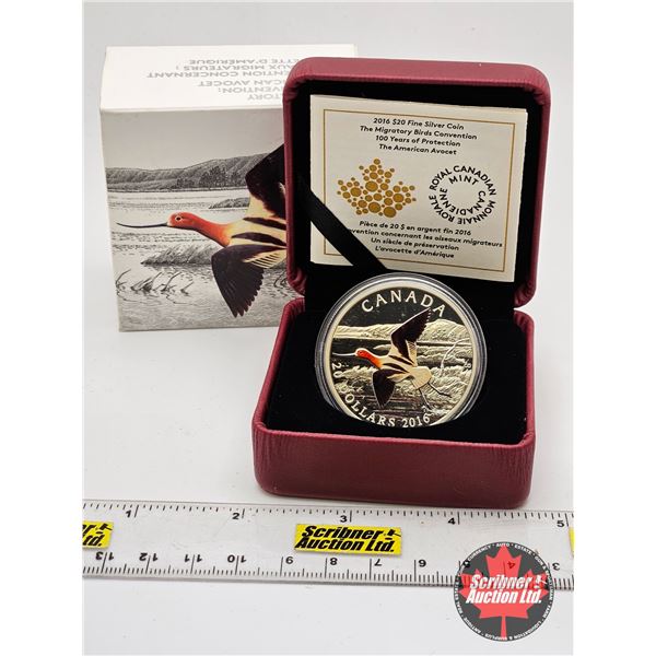 RCM Canada 2016 : $20 Fine Silver Coin : The American Avocet : The Migratory Birds Convention : 100 