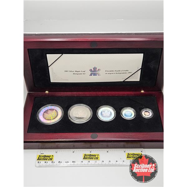 RCM Canada 2003 Silver Maple Leaf Hologram Five-Coin Fine Silver Set :  One Ounce ; 1/2 Ounce 1/4 Ou