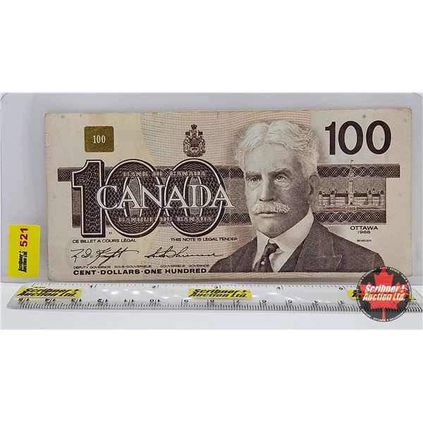 Canada $100 Bill : 1988 "Bird Series" : Knight/Thiessen #BJL0389992