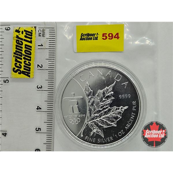 RCM Canada 2008 $5 Fine Silver Coin : Maple leaf and Inukshuk : 2010 Vancouver Olympic Games (1oz .9