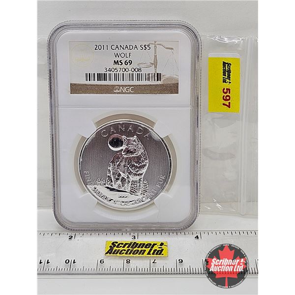 RCM Canada 2011 $5 Fine Silver Coin : Timber Wolf (1oz .9999) (NGC Cert : MS69)