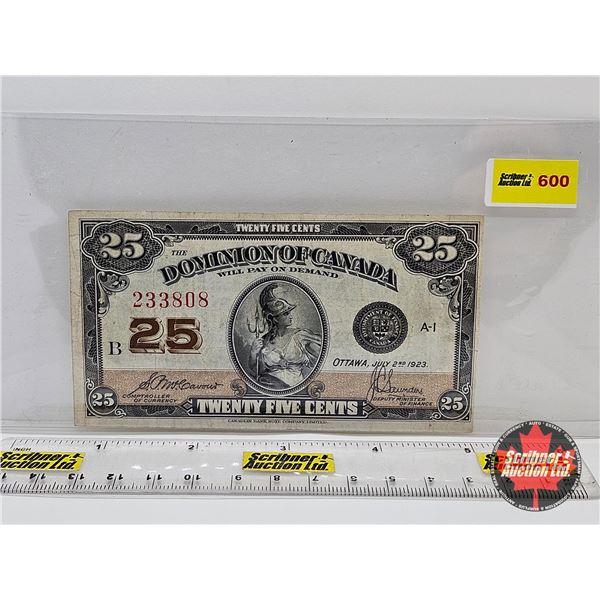 Dominion of Canada 1923 Twenty Five Cent "Shinplaster" : McCavour/Saunders #233808