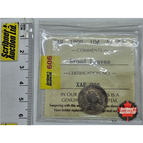 Canada Ten Cent 1909 "Broad Leaves" (ICCS Cert : VF-20)