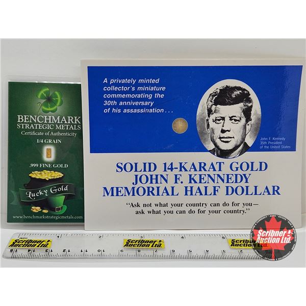 Miniature GOLD Collector Combo (2): - Benchmark Strategic Metals : 1/4 Grain .999 Fine Gold "Lucky G