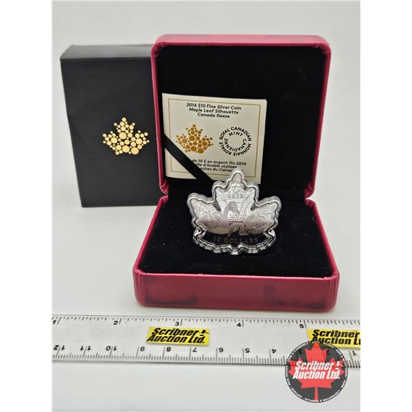 RCM Canada 2016 : $10 Fine Silver Coin : Maple Leaf Silhouette : Canada Geese (COA #2184 : 99.99%)