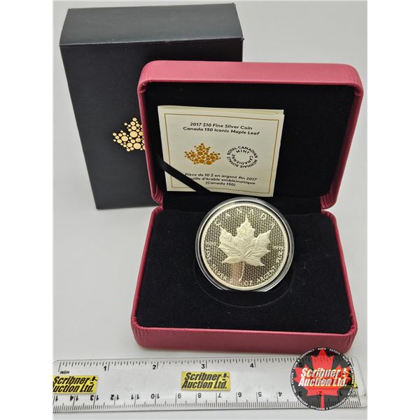 RCM Canada 2017 : $10 Fine Silver Coin : Canada 150 Iconic Maple Leaf (COA #5518 : 99.99%) (62.69 gr