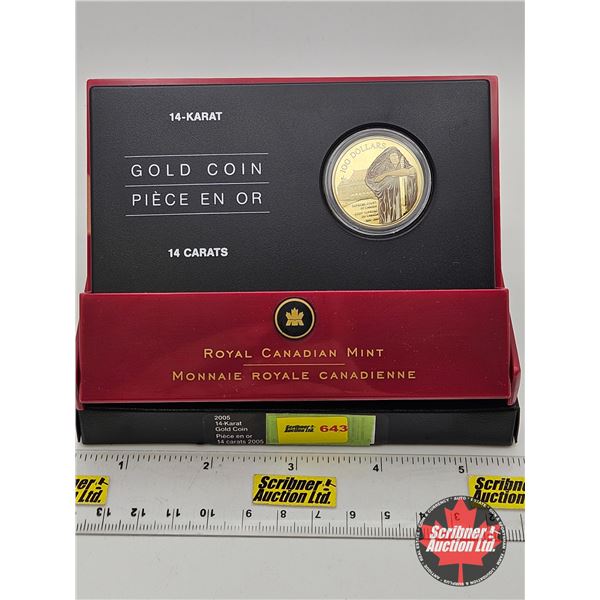 RCM Canada 2005 : $100 Gold Coin  (COA #1784 : 58.33% Gold / 41.67% Silver : 12 grams )