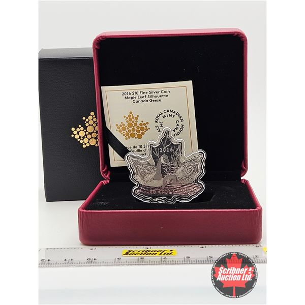 RCM Canada 2016 : $10 Fine Silver Coin : Maple Leaf Silhouette : Canada Geese (COA #13311 : 99.99%)
