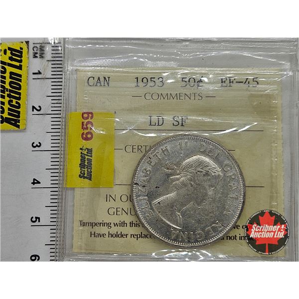 Canada Fifty Cent 1953 "LD SF" (ICCS Cert: EF-45)