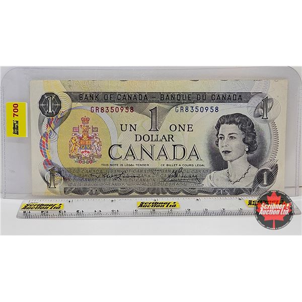 Canada $1 Bill 1973 : Miscut : Lawson/Bouey #GR8350958 (See Top Edge)