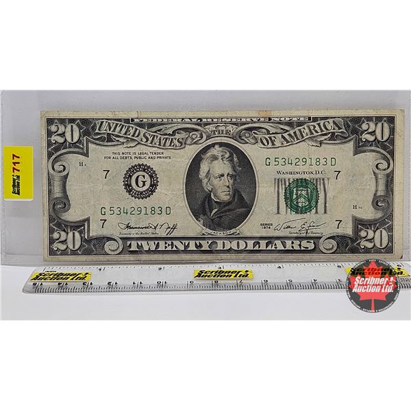 USA $20 Bill 1974 : Green Seal : Neff/Simon #G53429183D