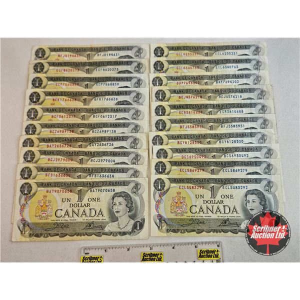 Canada $1 Bills 1973 (25) : Variety Prefixes / Signatures