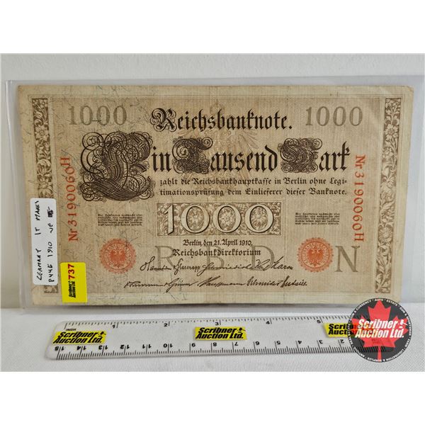 1910 German 1,000 Mark Reichsbanknote