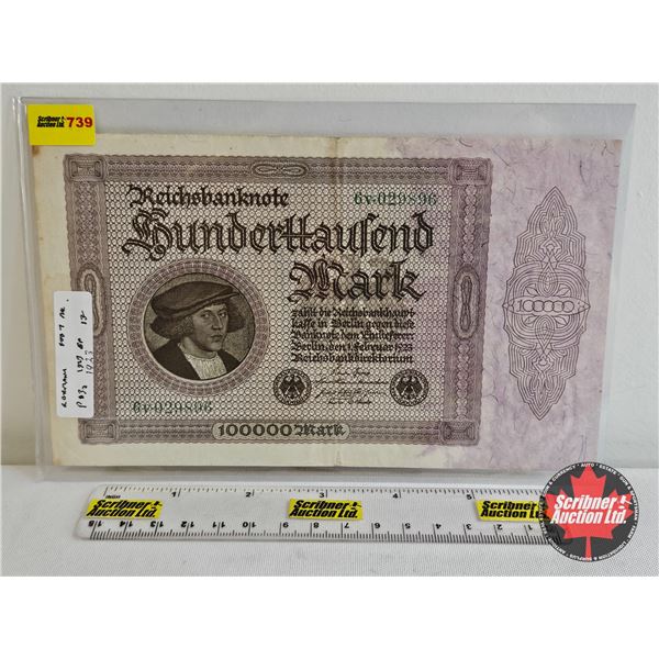 1923 German 100,000 Mark Reichsbanknote