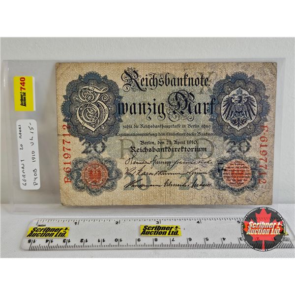 1910 German 20 Mark Reichsbanknote
