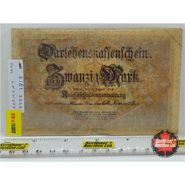 1914 German 20 Mark Reichsbanknote