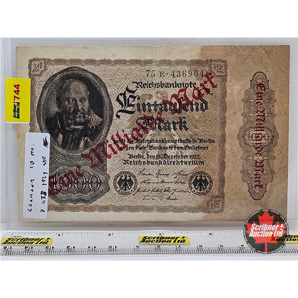 1923 German 1 Milliarde Mark (Overprint Banknote)