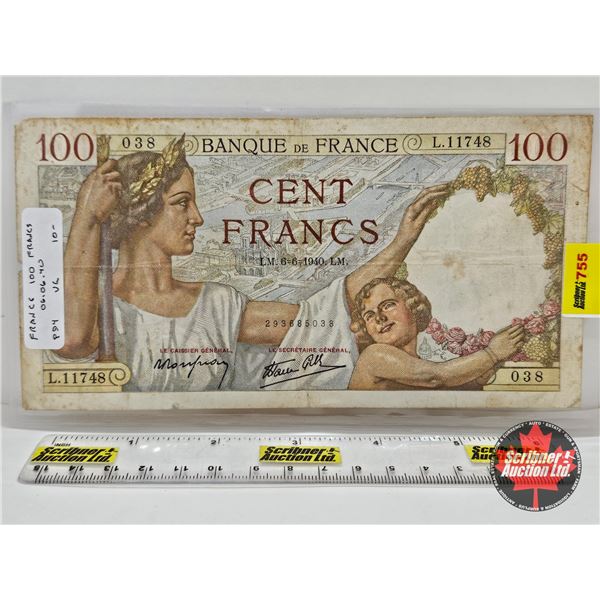 1940 Banque de France 100 Cent Francs Banknote