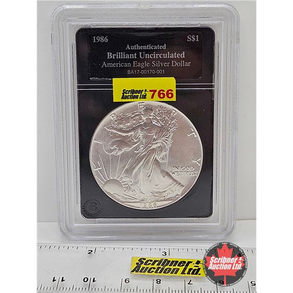 USA 1986 American Eagle Silver Dollar : BU : 1oz Fine Silver