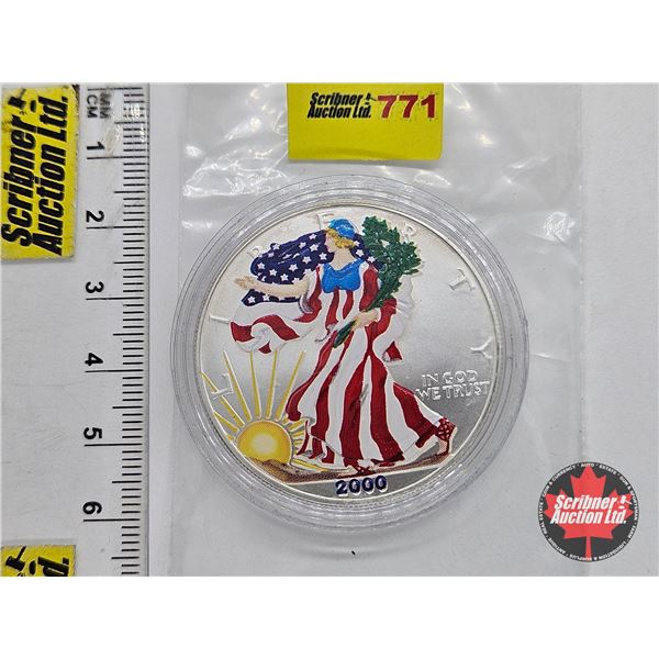 USA 2000 Liberty Silver Dollar : 1oz Fine Silver (3rd Party Hand Painted Walking Liberty Design)