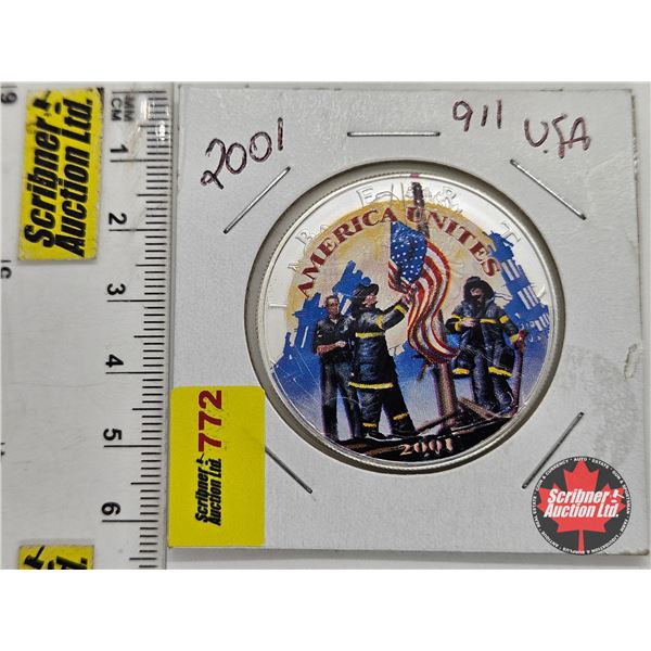 USA 2001 Liberty Silver Dollar : 1oz Fine Silver (3rd Party Hand Painted Walking Liberty Design)