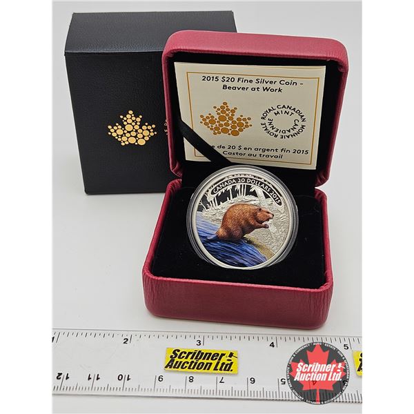 RCM Canada 2015 : $20 Fine Silver Coin : Beaver at Work  (COA #4655) (99.99%)