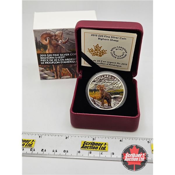 RCM Canada 2015 : $20 Fine Silver Coin : Bighorn Sheep  (COA #4258) (99.99%)