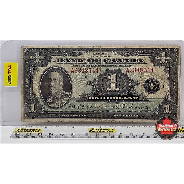Bank of Canada $1 Bill 1935 : Osbourne/Towers #A3348544