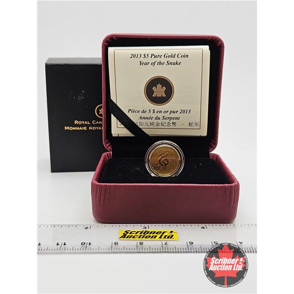 RCM Canada 2013 $5 Pure Gold Coin : Year of the Snake (COA #726) (99.99% : 3.13 grams)