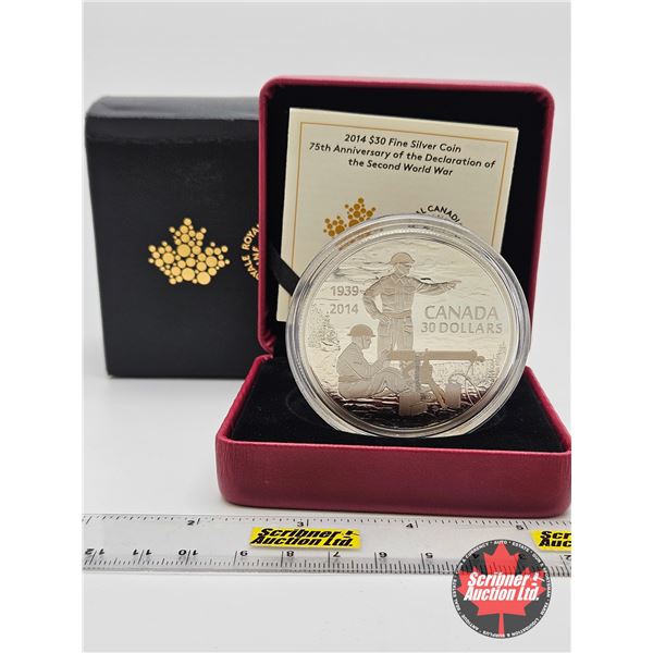 RCM Canada 2014 $30 Fine Silver Coin : 75th Anniversary of the Declaration of the Second World War (