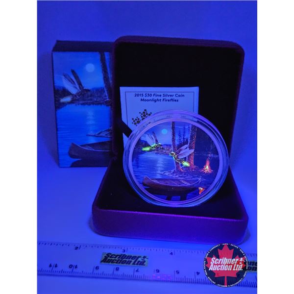 RCM Canada 2015 $30 Fine Silver Coin : Moonlight Fireflies (Color) (COA #2348) (99.99% : 62.7 grams)