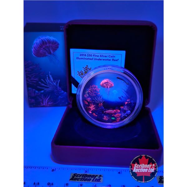 RCM Canada 2016 $30 Fine Silver Coin : Illuminated Underwater Reef (Color) (COA #3562) (99.99% : 62.