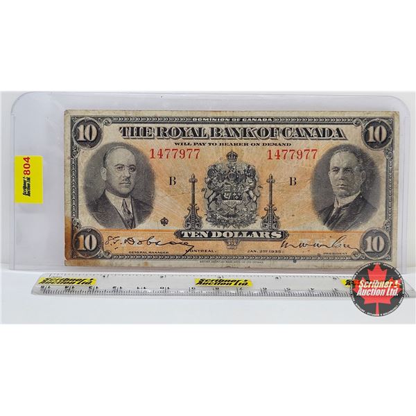 The Royal Bank of Canada $10 Bill 1935 : Large Signatures S/N #1477977