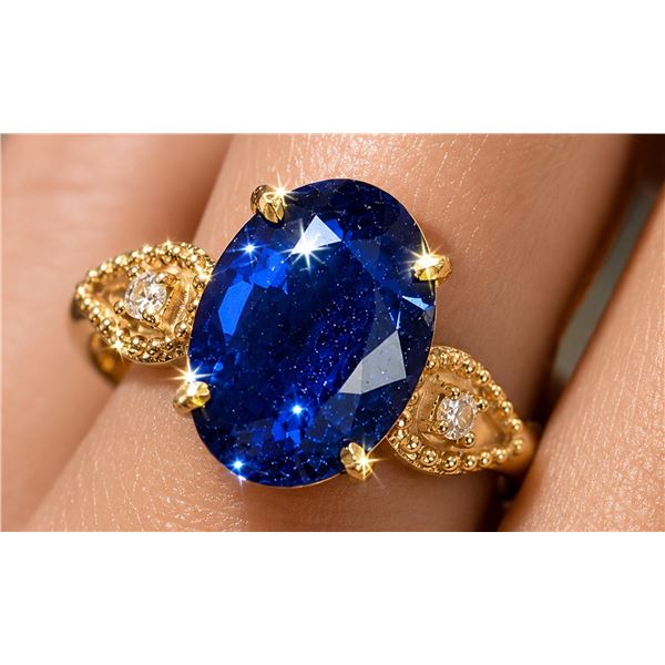 10k(2.7g), Blue Sapphire (4ct), Lab Diamond (0.06ct) Ring, Size 7 Retail value $3500