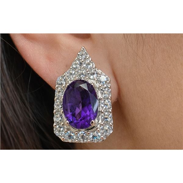 Silver(5.69g), Amethyst (3ct) Earring Retail value $440