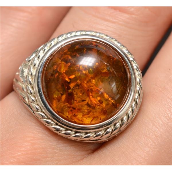 Silver(6.9g), Amber Ring Retail value $440