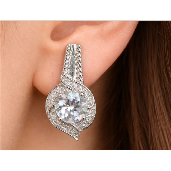 Silver(4.59g), White Topaz (app 2ct) Earring Retail value $400