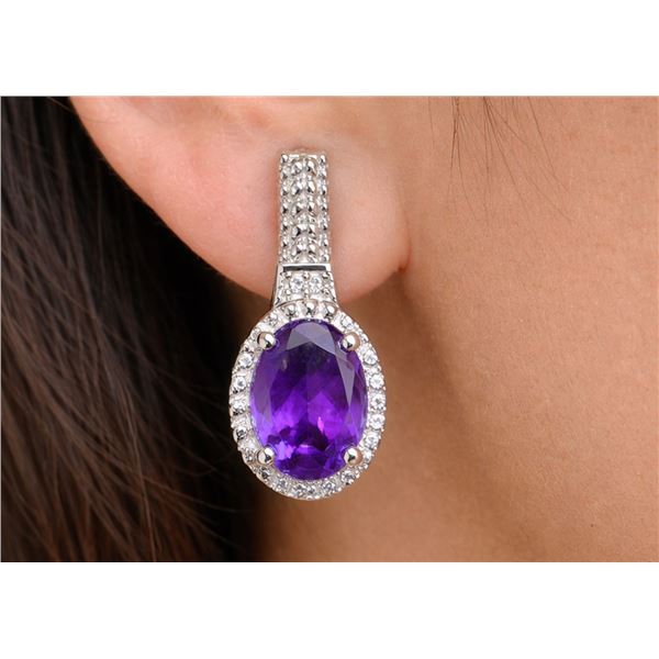 Silver(5.1g), Amethyst (3ct) Earring Retail value $560