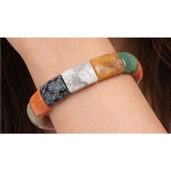Multi Genuine Gem (Jade, Aventurine, etc.) Bracelet Flexible Retail value $200