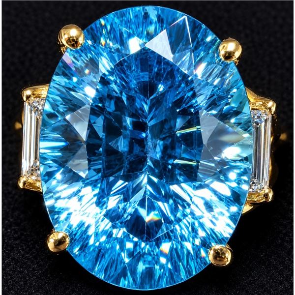 10k(4.7g), Blue Topaz (8.6ct), Lab Diamond (0.1ct) Ring, Size 5.5 Retail value $4600
