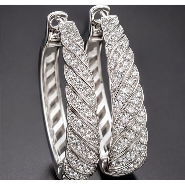 Silver(14.15g),  CZ Hoop Earring Retail value $420