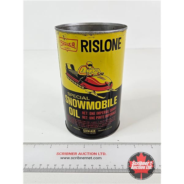 OIL CAN : Shaler Rislone Special Snowmobile Oil (Measures : 6-1/2"H x 4"Dia)