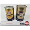 Image 1 : OIL CANS (2) : TEXACO Havoline  (10W-30 1L Can Full) (Quart Can Empty) (Tallest Measures : 6-1/2"H x