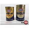 Image 2 : OIL CANS (2) : TEXACO Havoline  (10W-30 1L Can Full) (Quart Can Empty) (Tallest Measures : 6-1/2"H x