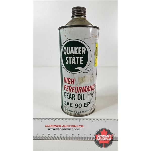 OIL TIN : Quaker State High Performance Gear Oil (Half Full) (Measures : 9"H x 3-1/4"Dia)